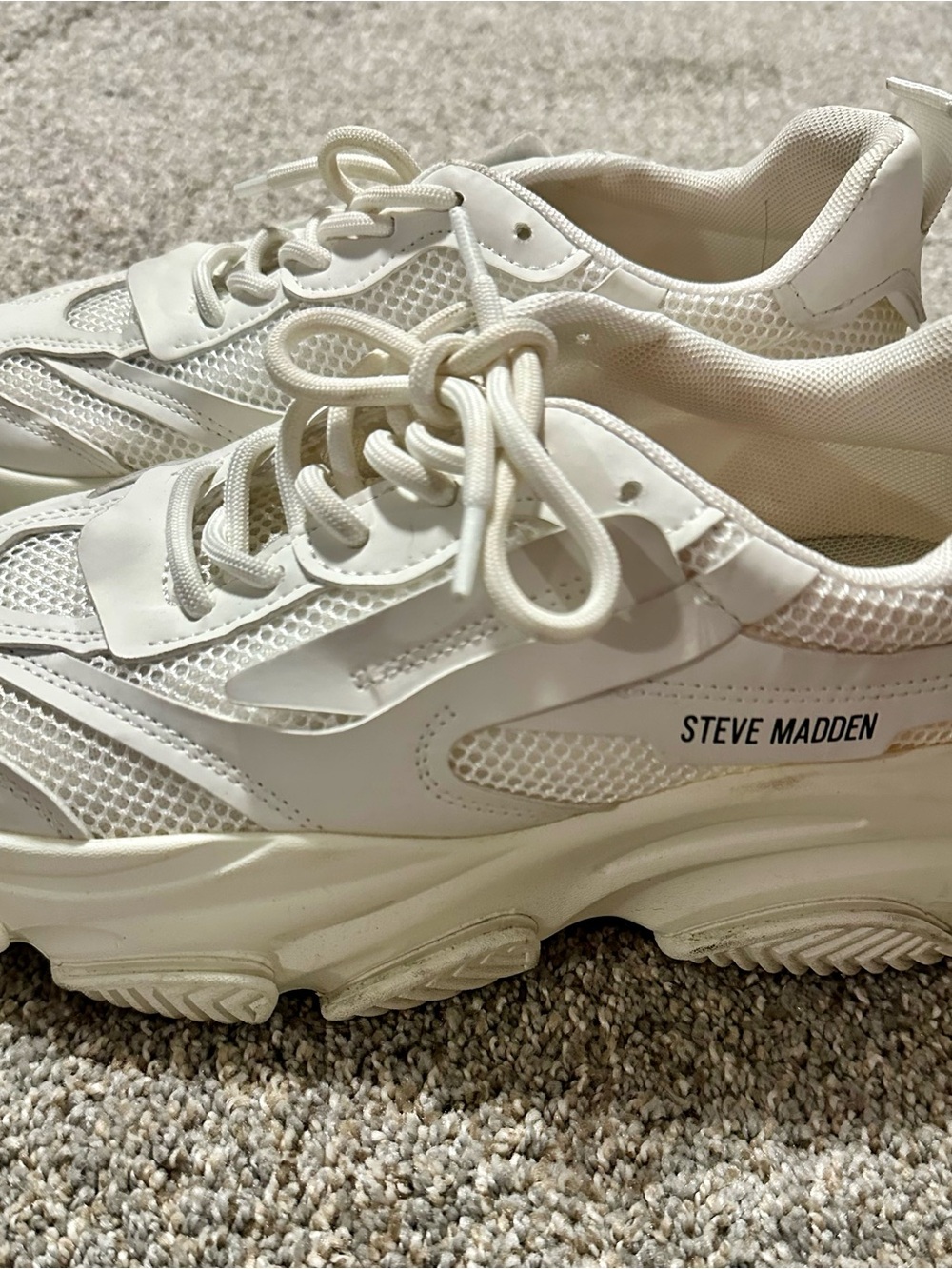 Steve Madden Ivory Platform Mesh Trainers